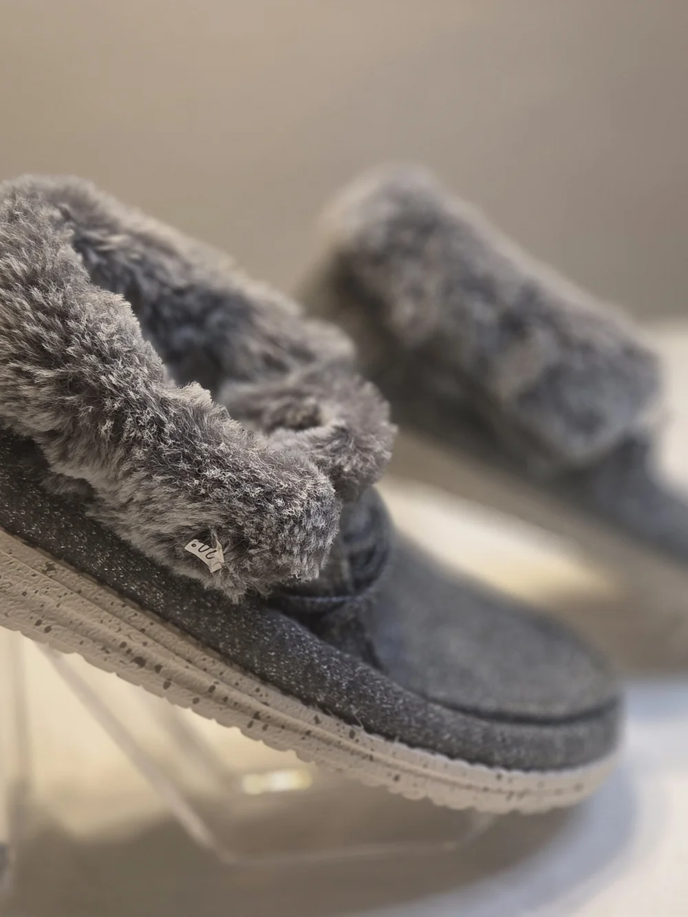 HEYDUDE Kids Grey Faux Fur Lined Slip On Ankle Boots Shoes